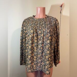 Wonderly Shirt blouse top women's PL earth tone Green‎ Yellow floral pattern